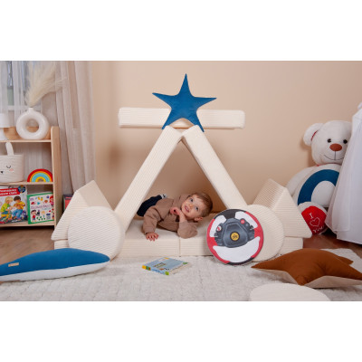 Wielofunkcyjna sofa modułowa dla dziecka i klocki piankowe z kierownicą w jednym